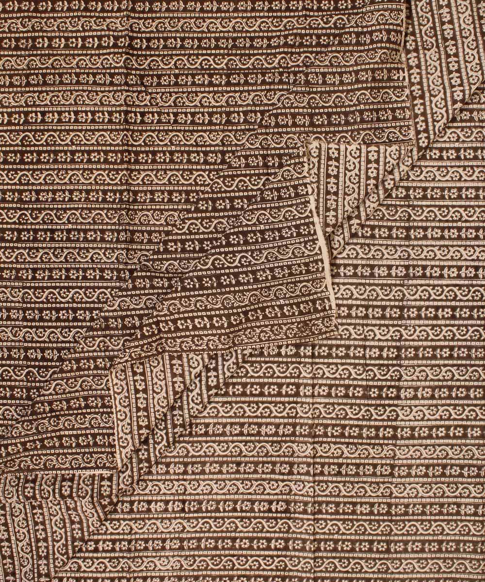 Beige moody grey hand block bagh printed cotton fabric
