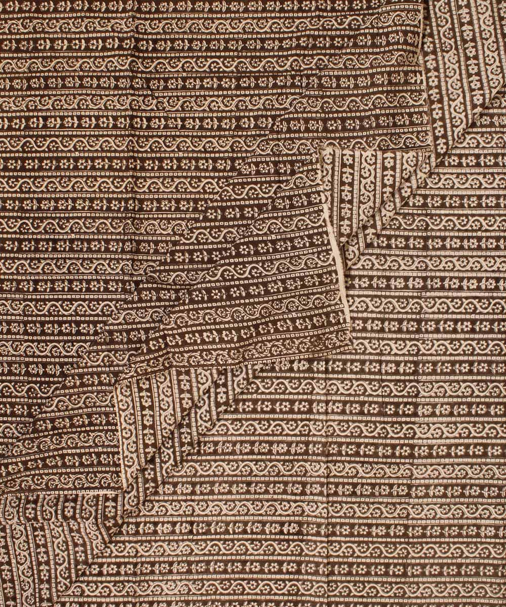 Beige moody grey hand block bagh printed cotton fabric
