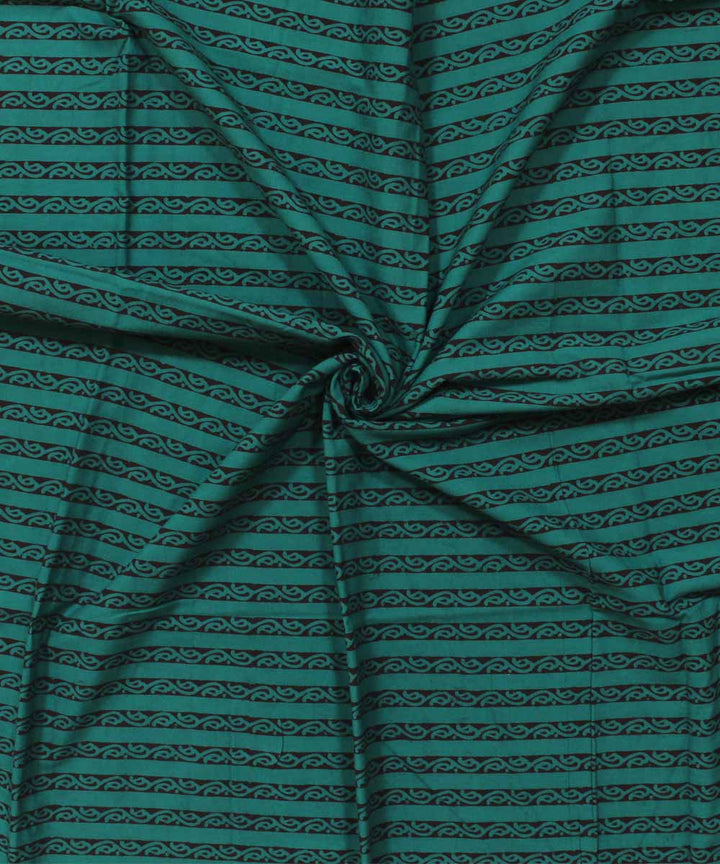 Dark green black hand block bagh printed cotton fabric