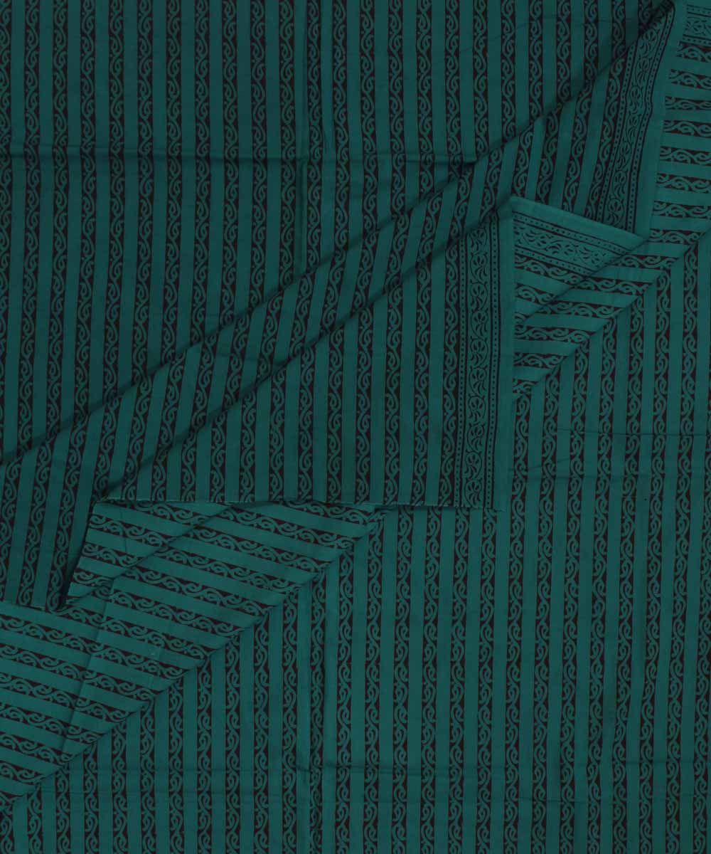 Dark green black hand block bagh printed cotton fabric