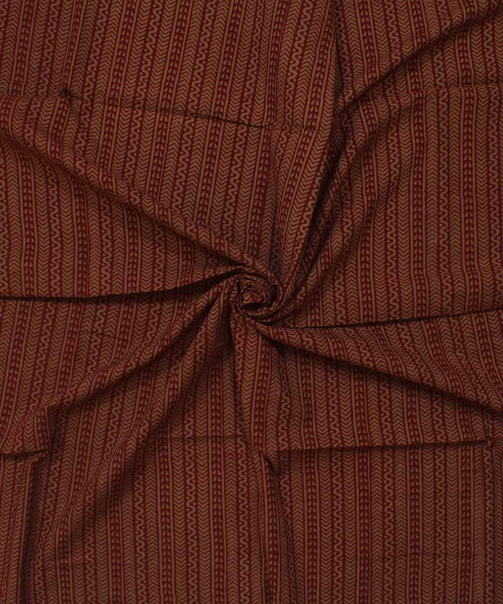 Maroon striped hand block bagh printed cotton fabric