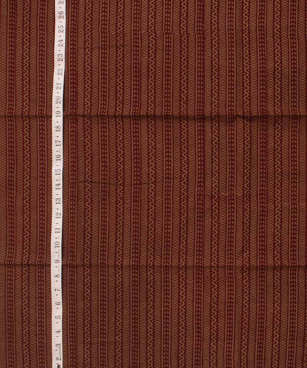 Maroon striped hand block bagh printed cotton fabric