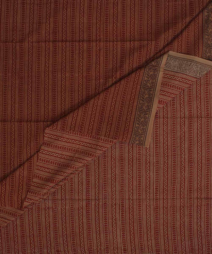 Maroon striped hand block bagh printed cotton fabric