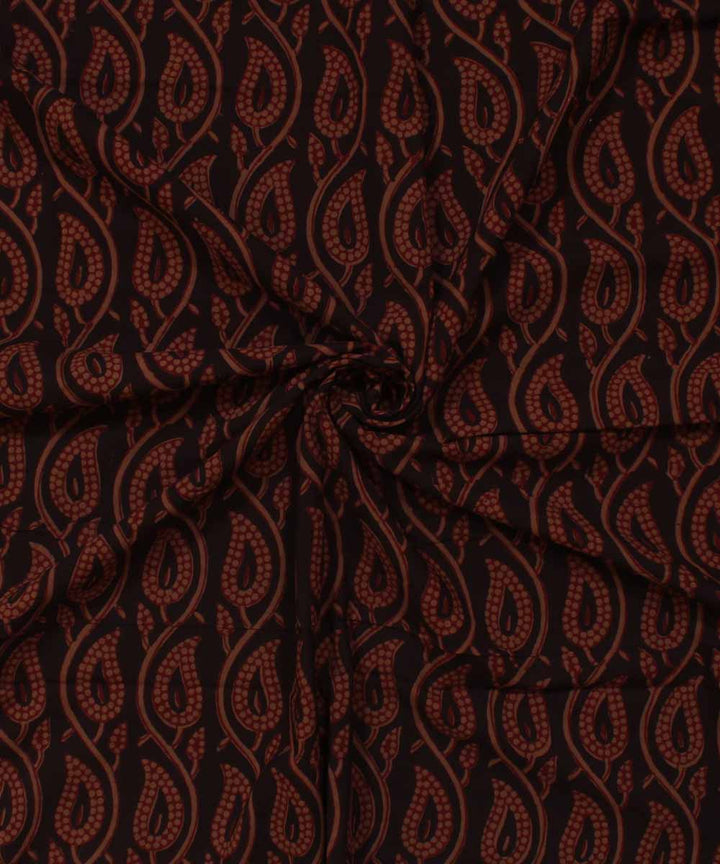 Black maroon hand block bagh printed cotton fabric