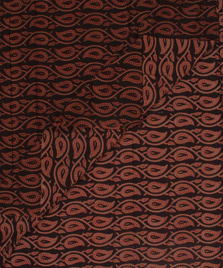 Black maroon hand block bagh printed cotton fabric