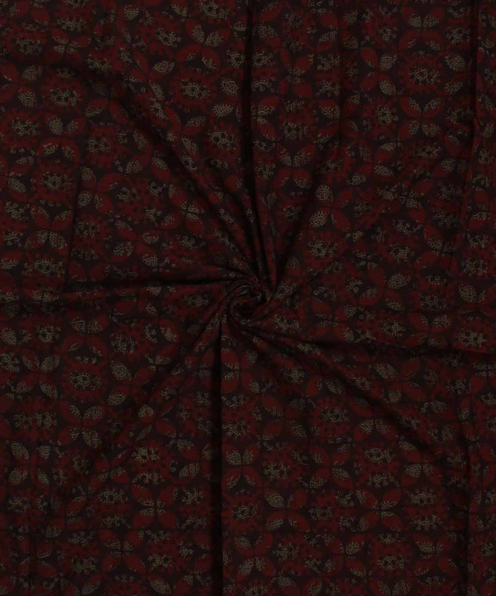 Maroon olive green cotton hand block bagh printed fabric