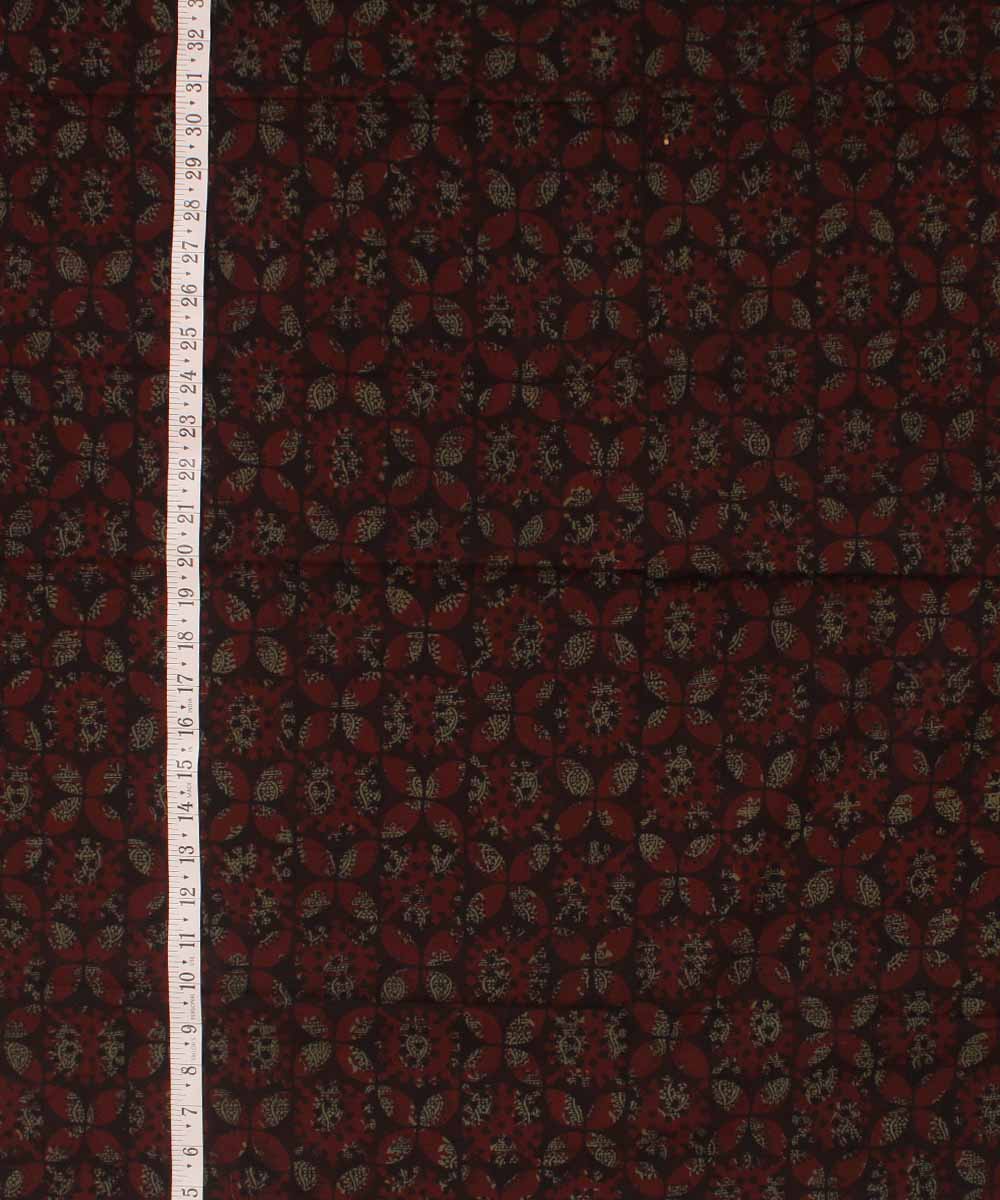 Maroon olive green cotton hand block bagh printed fabric