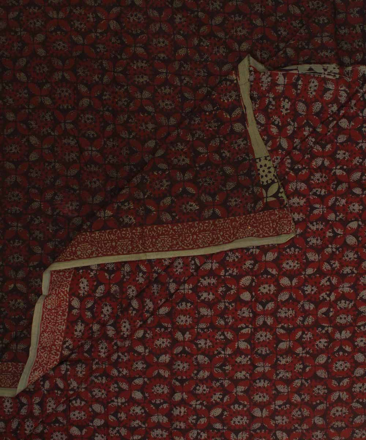 Maroon olive green cotton hand block bagh printed fabric