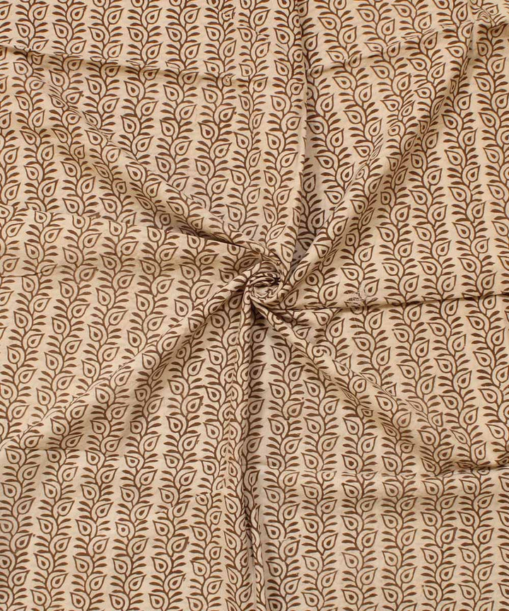 Cream grey block bagh printed cotton fabric