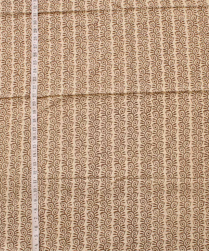 Cream grey block bagh printed cotton fabric