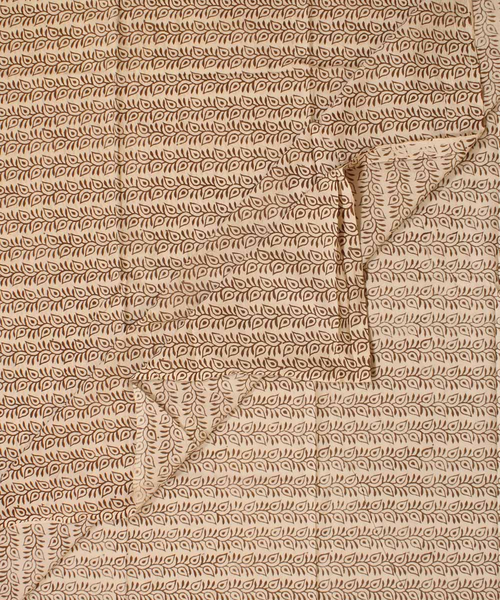 Cream grey block bagh printed cotton fabric