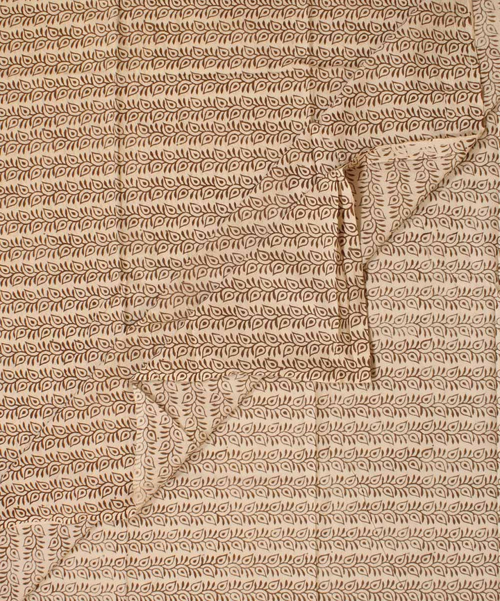 Cream grey block bagh printed cotton fabric