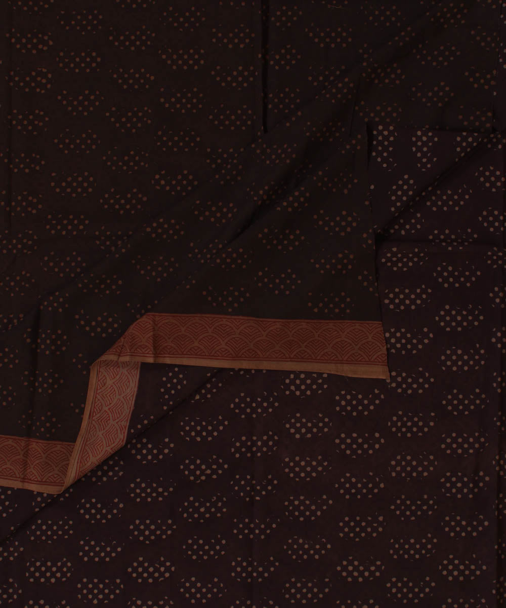 Black olive green hand block bagh printed cotton fabric
