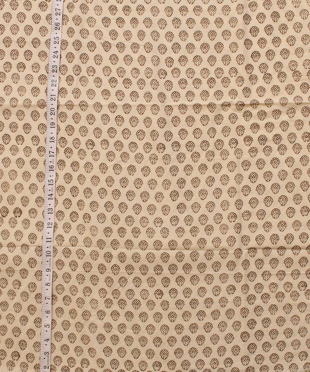 Cream floral hand block bagh printed cotton fabric