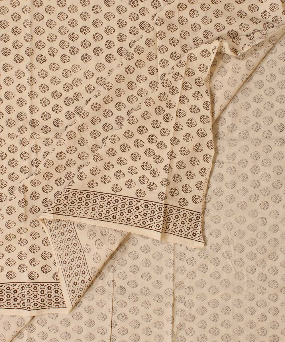 Cream floral hand block bagh printed cotton fabric