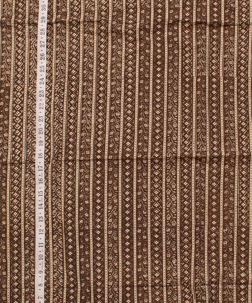 Cream moody grey striped hand block bagh printed cotton fabric