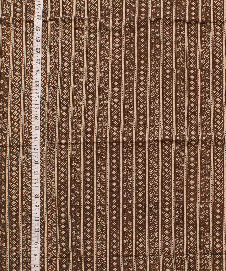 Cream moody grey striped hand block bagh printed cotton fabric