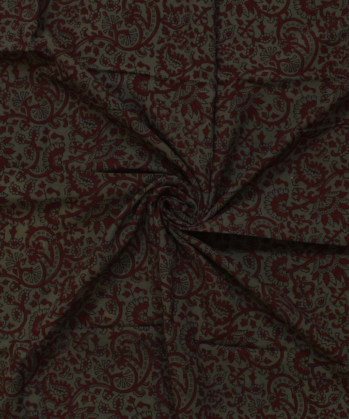 Light green maroon cotton hand block bagh printed fabric
