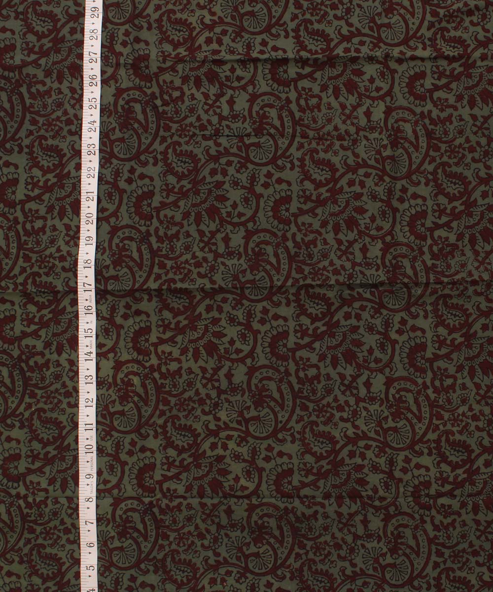 Light green maroon cotton hand block bagh printed fabric