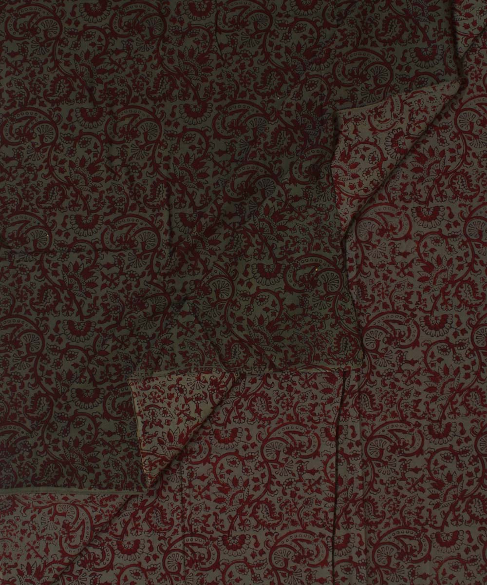 Light green maroon cotton hand block bagh printed fabric