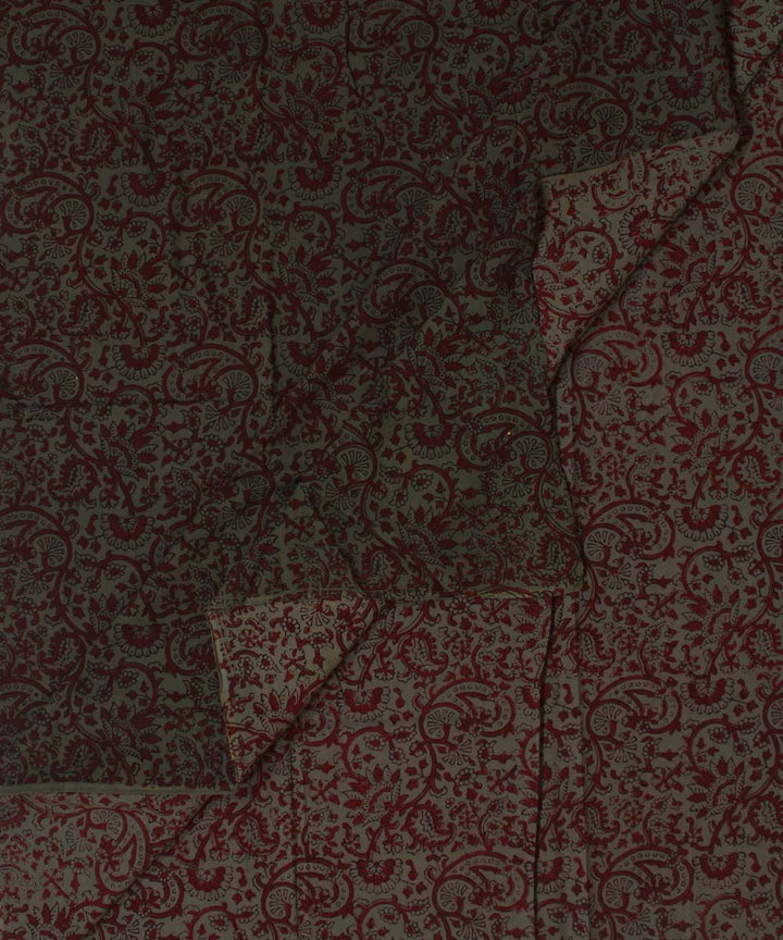 Light green maroon cotton hand block bagh printed fabric