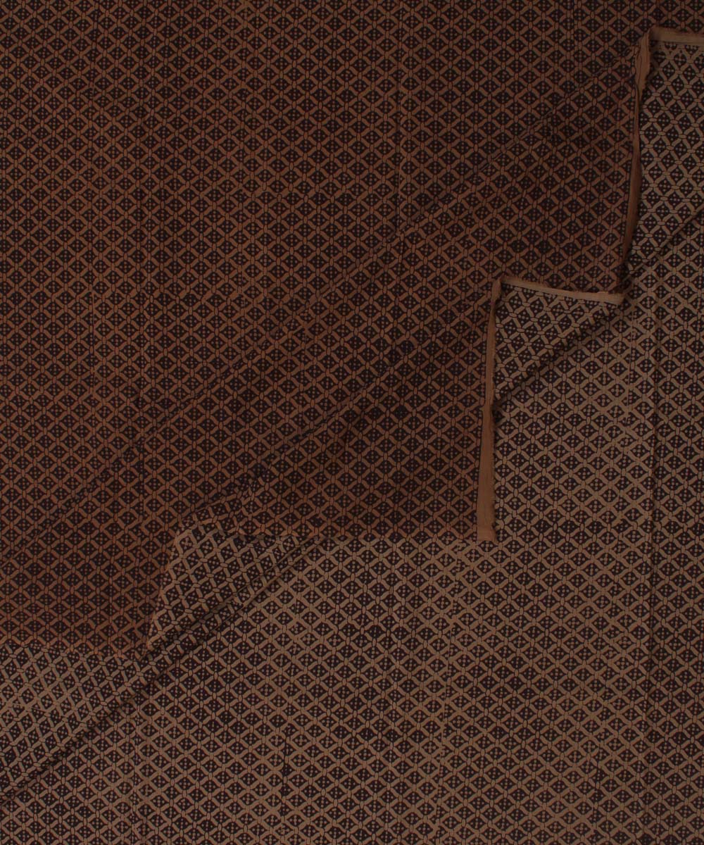 Brown black hand block bagh printed cotton fabric