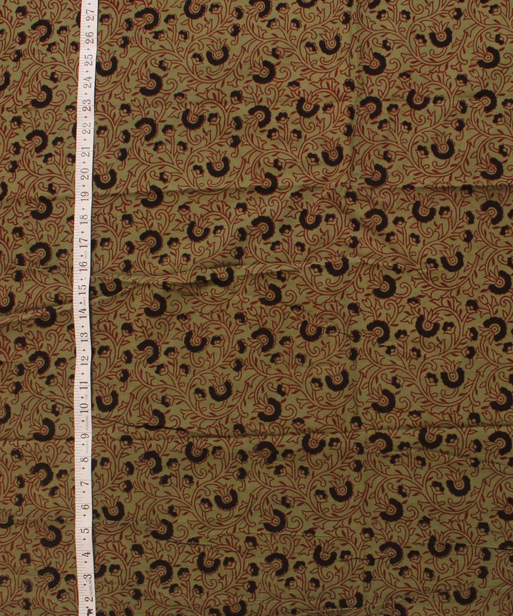 Light green black hand block bagh printed cotton fabric