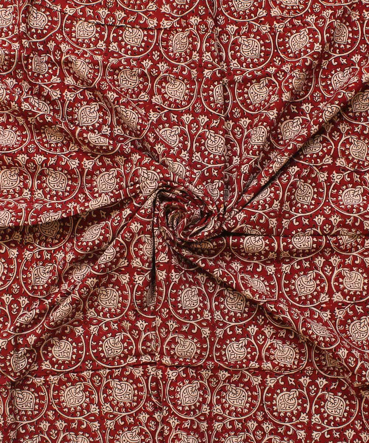 Red cream hand block bagh printed cotton fabric