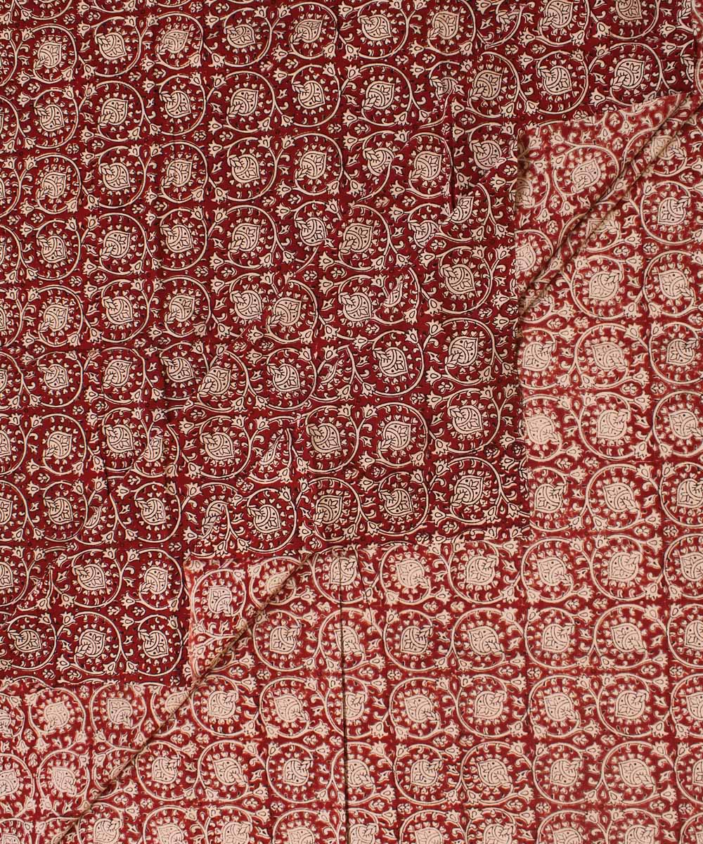 Red cream hand block bagh printed cotton fabric