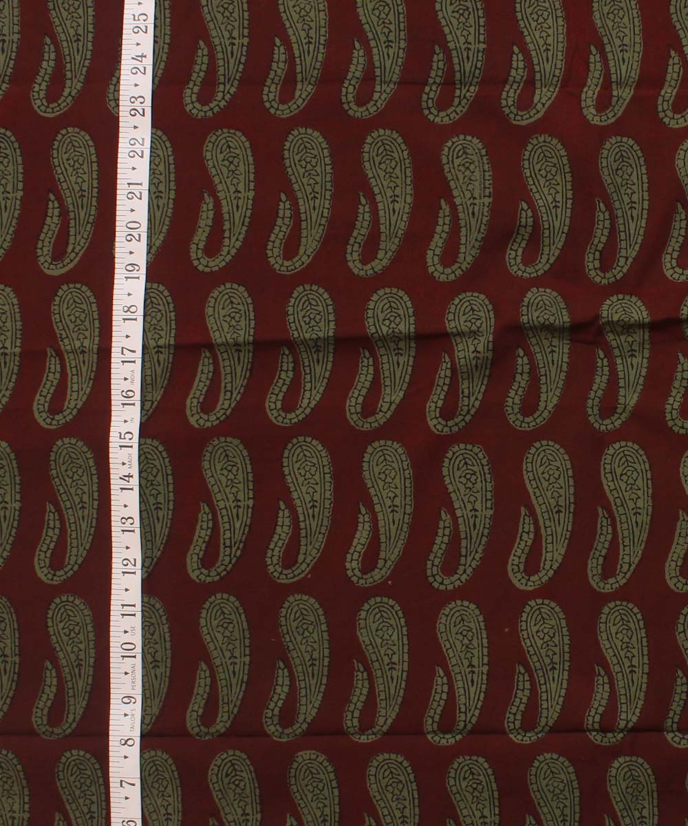 Maroon light green hand block bagh printed cotton fabric