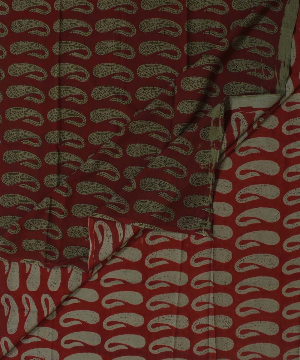 Maroon light green hand block bagh printed cotton fabric