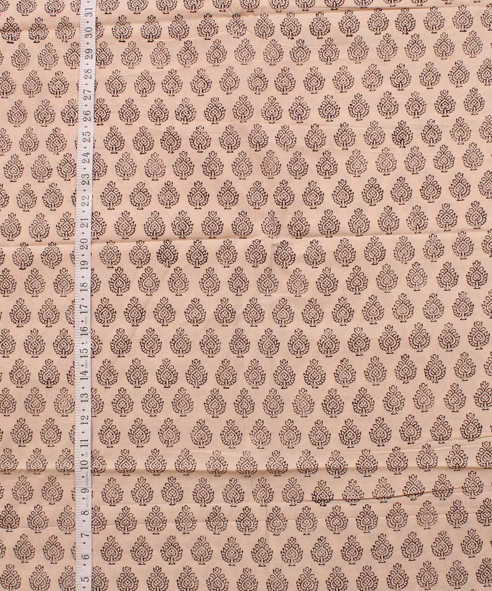 Cream black red hand block bagh printed cotton fabric