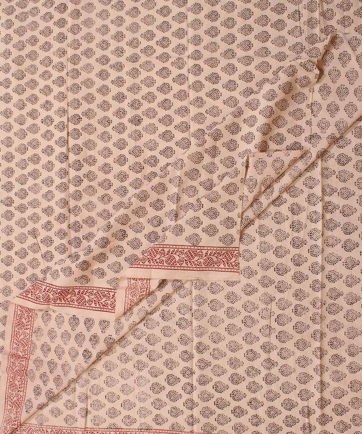 Cream black red hand block bagh printed cotton fabric