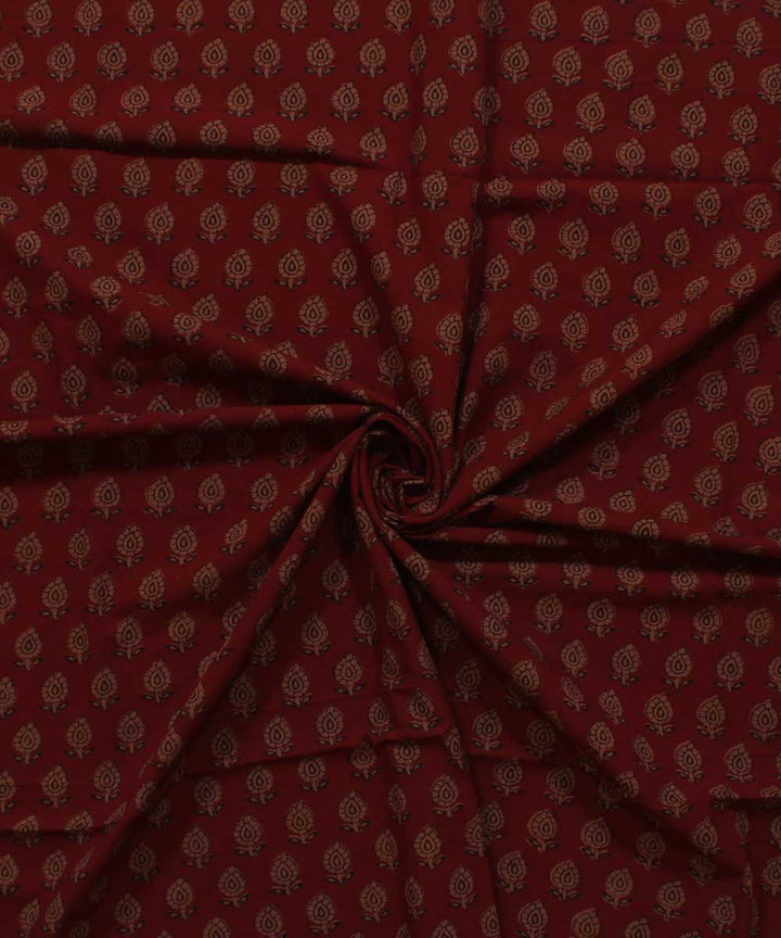 Maroon brown hand block bagh printed cotton fabric