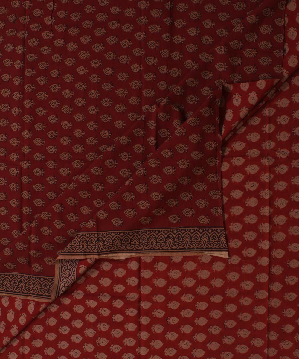 Maroon brown hand block bagh printed cotton fabric