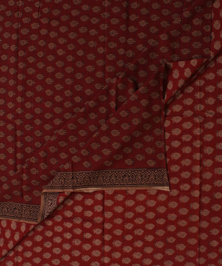 Maroon brown hand block bagh printed cotton fabric