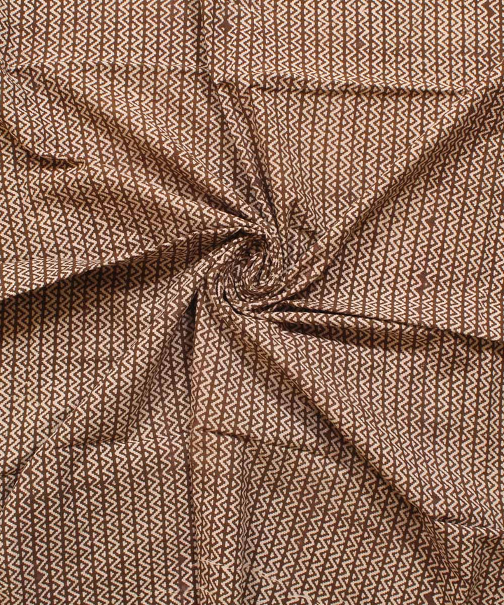 Brown cream cotton hand block bagh printed fabric