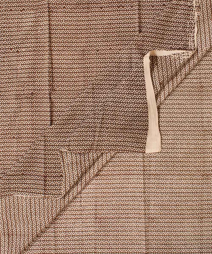 Brown cream cotton hand block bagh printed fabric