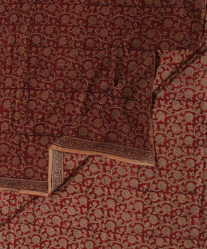 Maroon olive green cotton hand bagh printed fabric