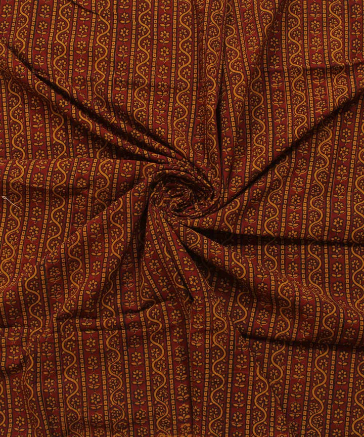 Mustard maroon hand block bagh printed cotton fabric
