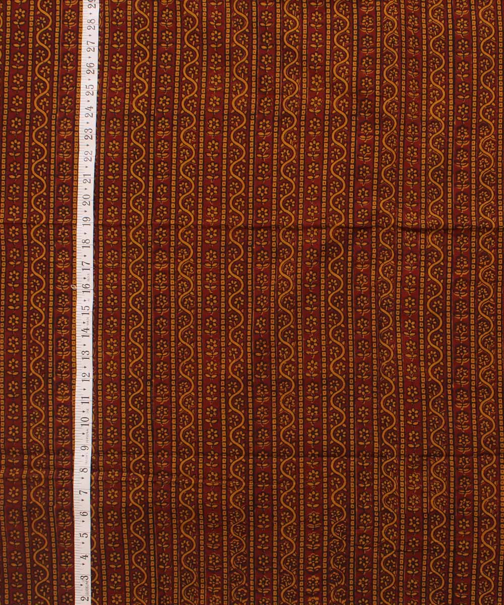 Mustard maroon hand block bagh printed cotton fabric