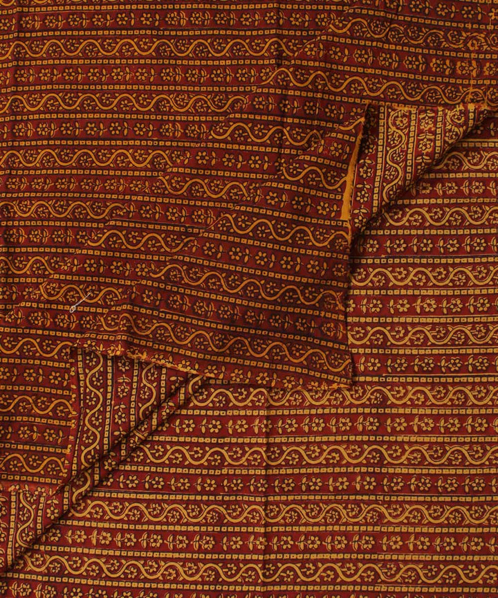 Mustard maroon hand block bagh printed cotton fabric