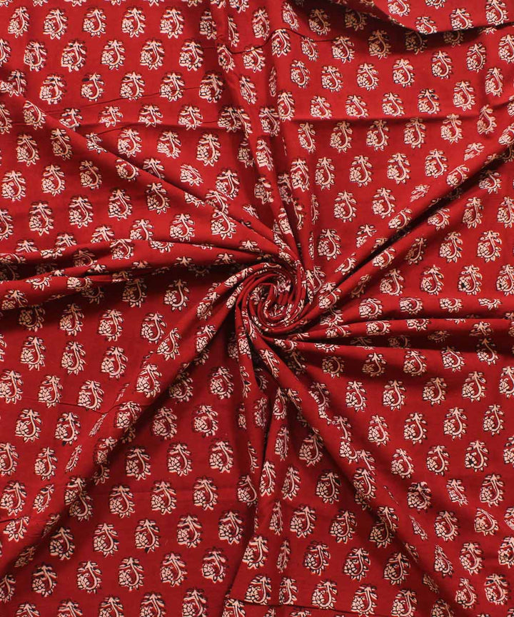 Red cream black hand block bagh printed cotton fabric
