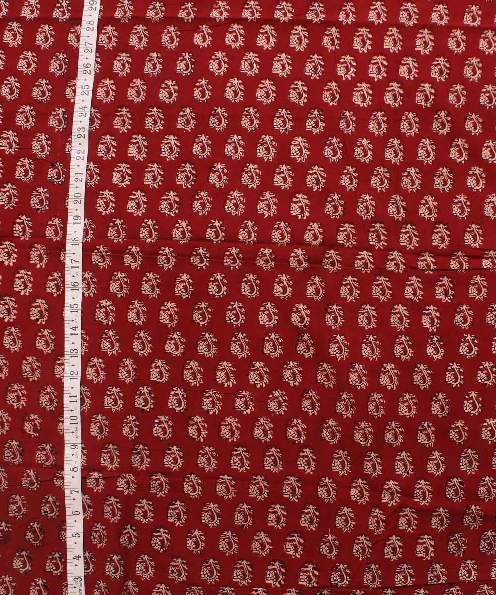 Red cream black hand block bagh printed cotton fabric