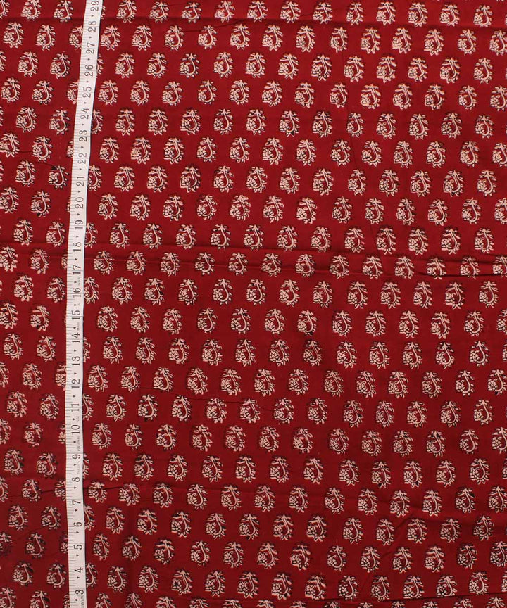 Red cream black hand block bagh printed cotton fabric