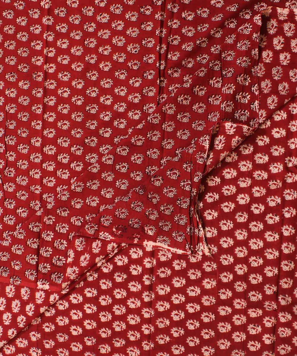 Red cream black hand block bagh printed cotton fabric