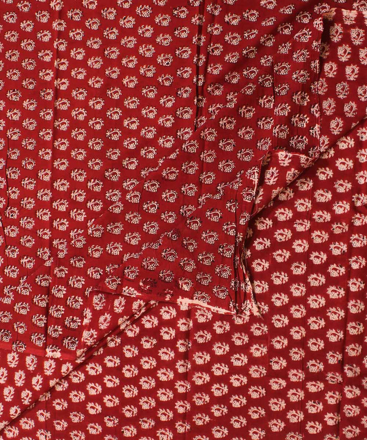 Red cream black hand block bagh printed cotton fabric