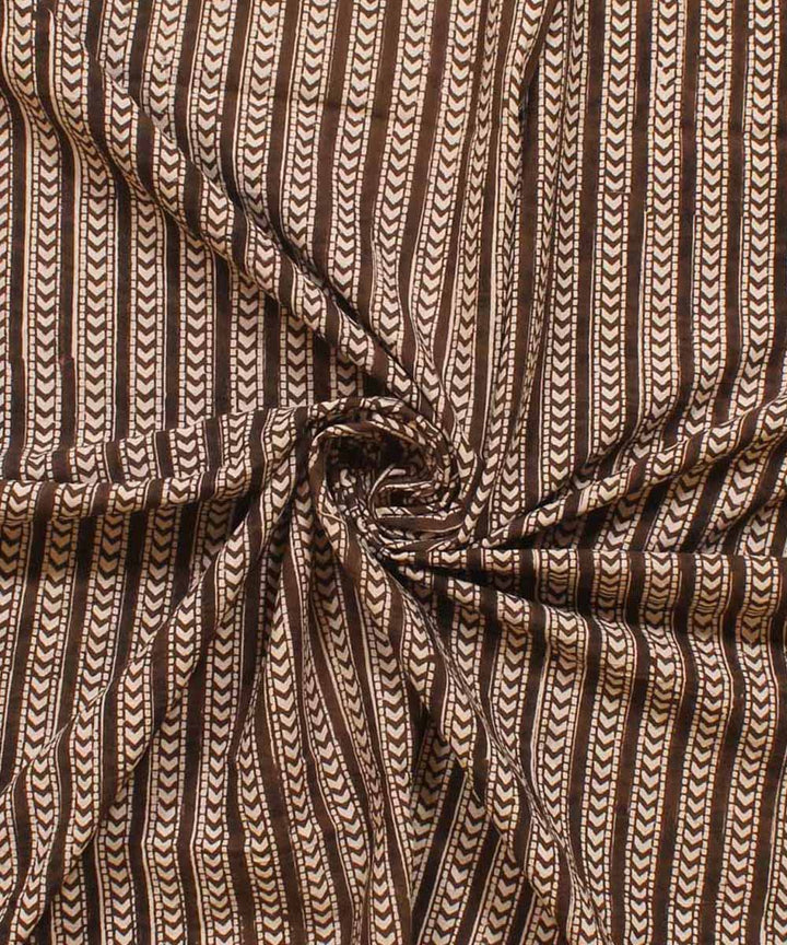 Cream grey striped hand block bagh printed cotton fabric