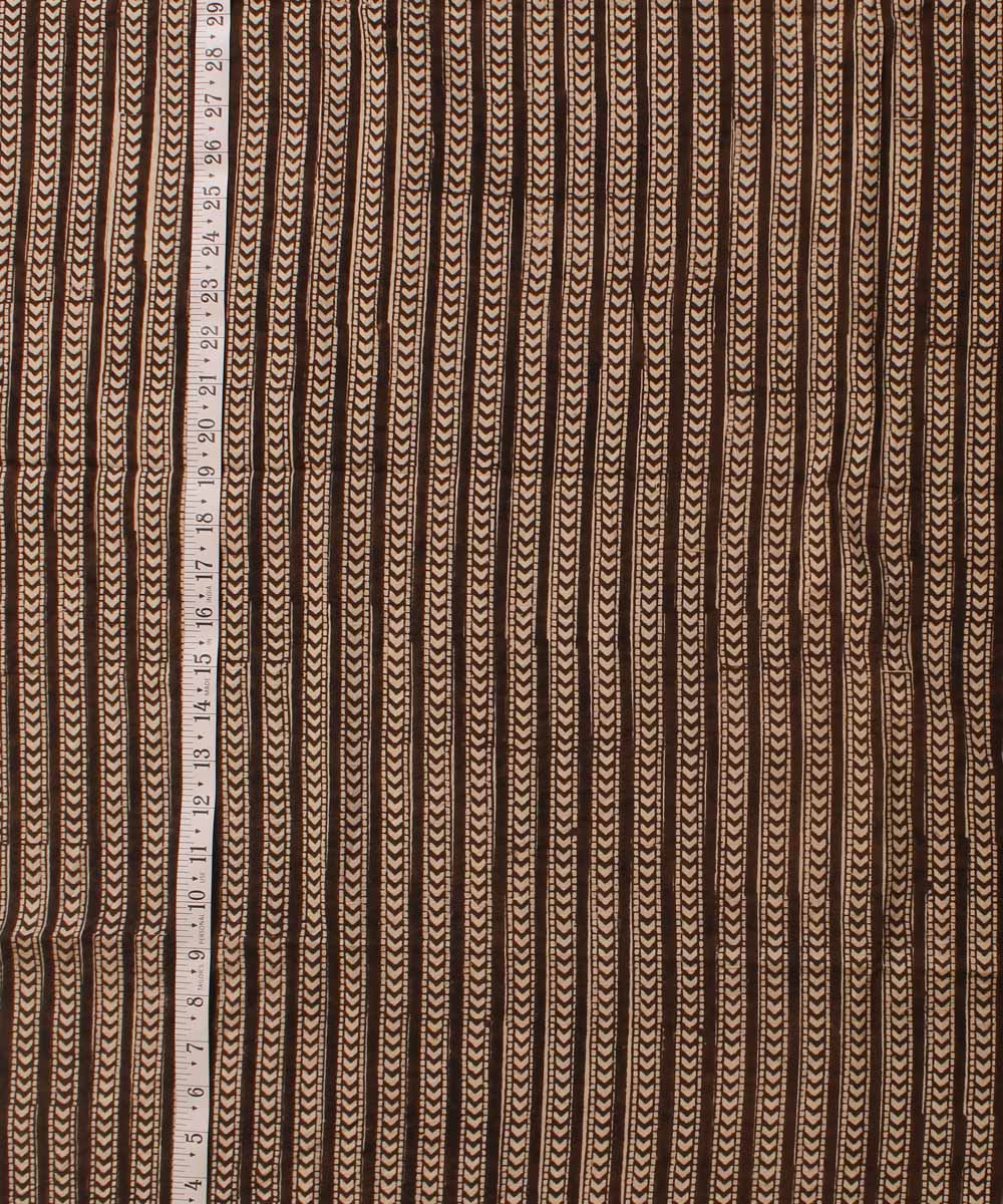 Cream grey striped hand block bagh printed cotton fabric
