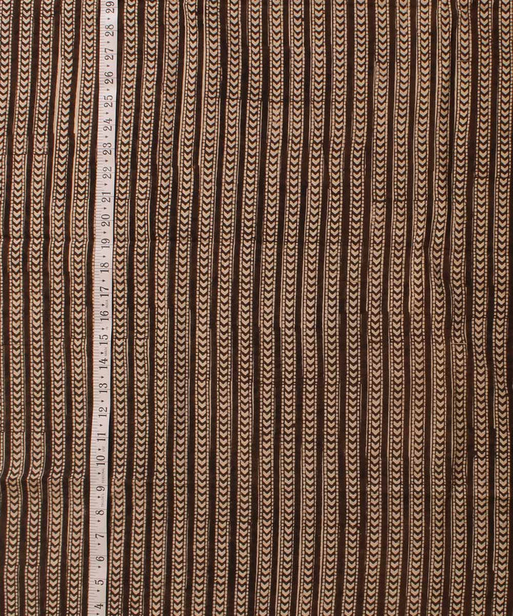 Cream grey striped hand block bagh printed cotton fabric
